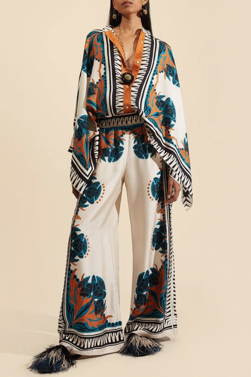 Rosa Clothing Bohemian floral printed kimono top set