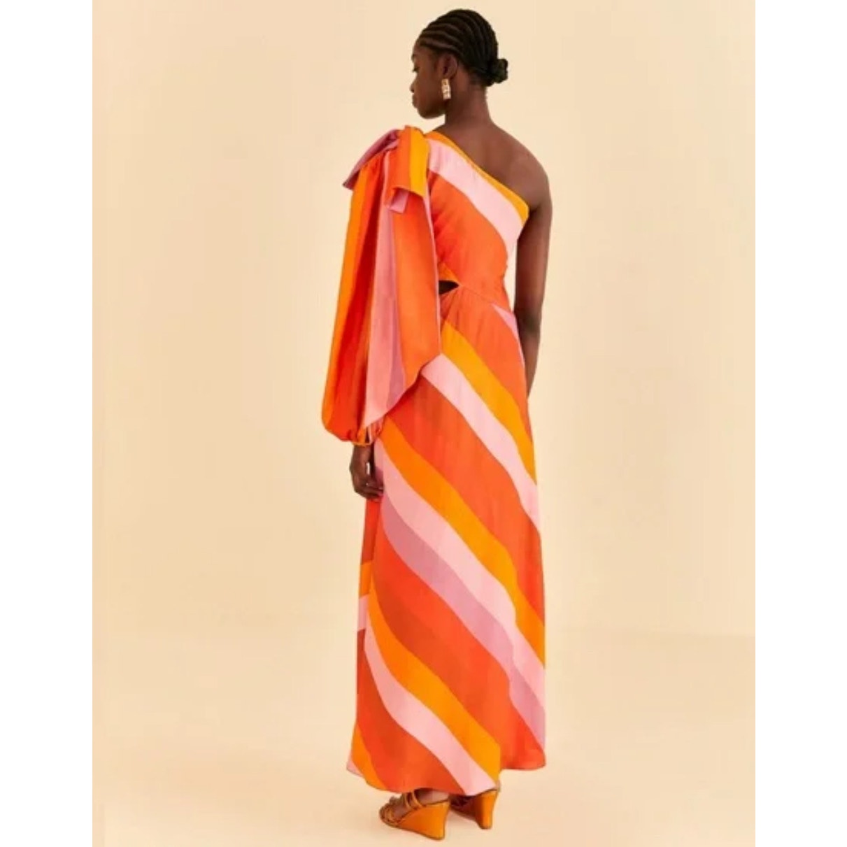 Farm Rio Party Stripes Multicolor One Shoulder Maxi Dress