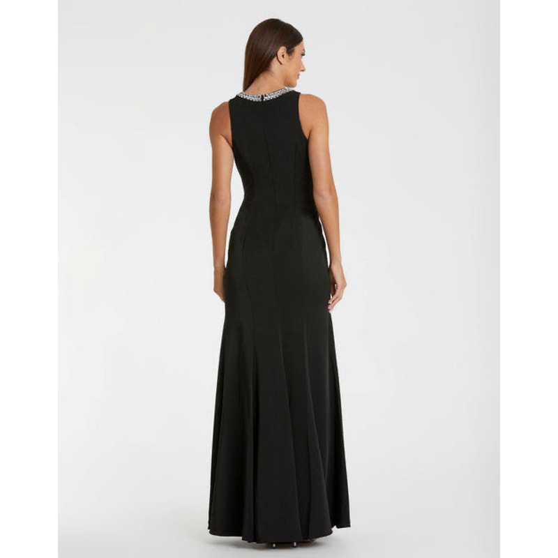 Mac Duggal Black Rhinestone Beaded Collar Column Gown