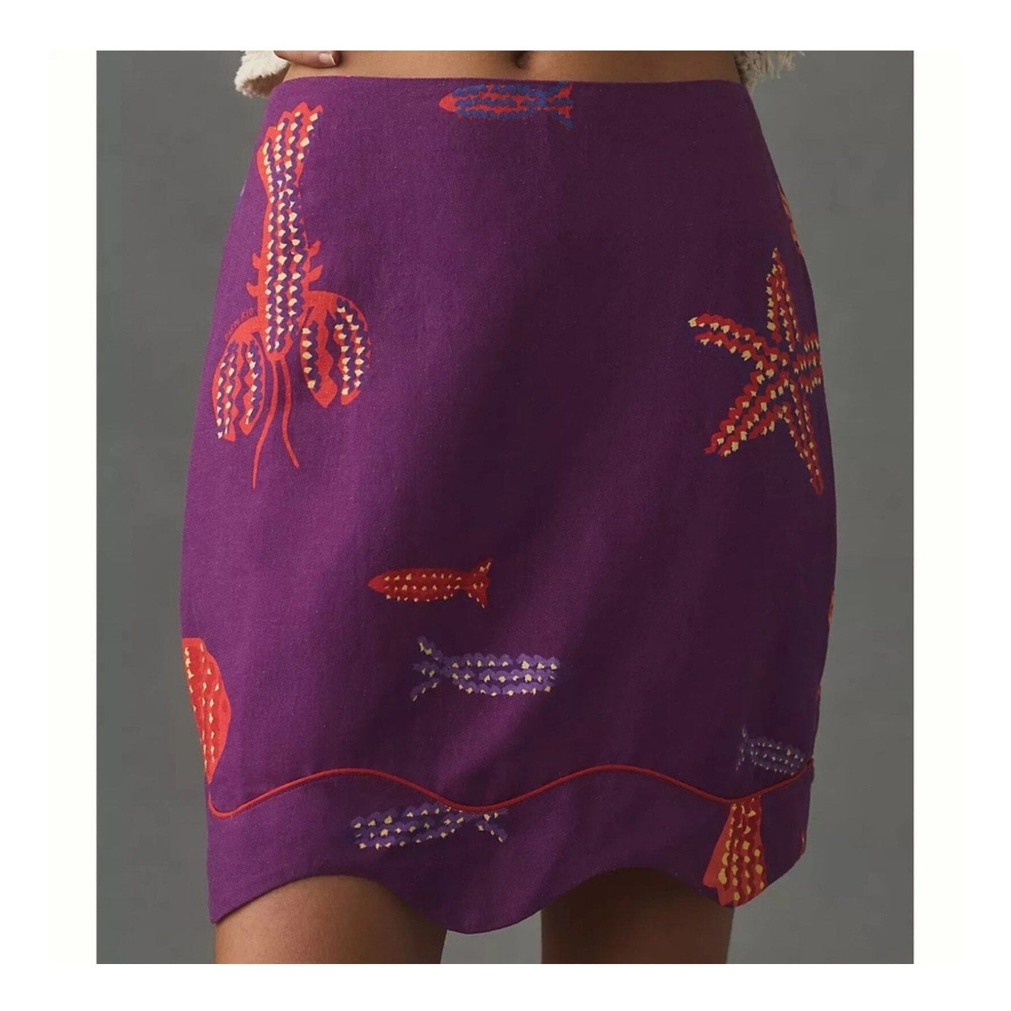Farm Rio x Anthropologie Purple Scalloped Lobster Skirt
