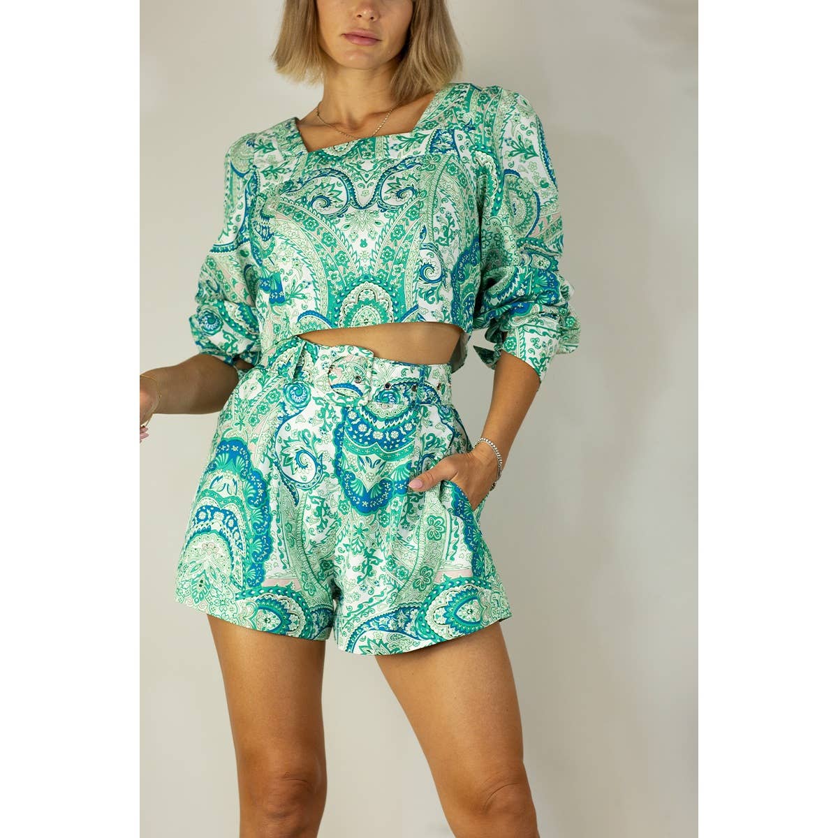 Mulla Paisley Crop Top and Shorts Set