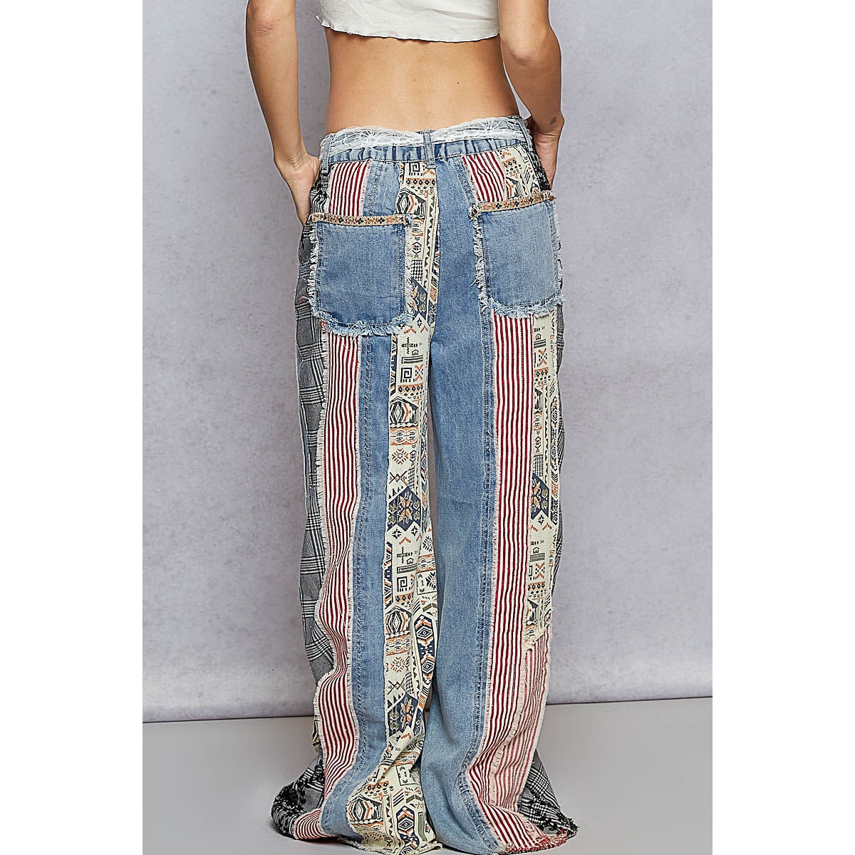 POL Patchwork Denim Wide Leg Jeans