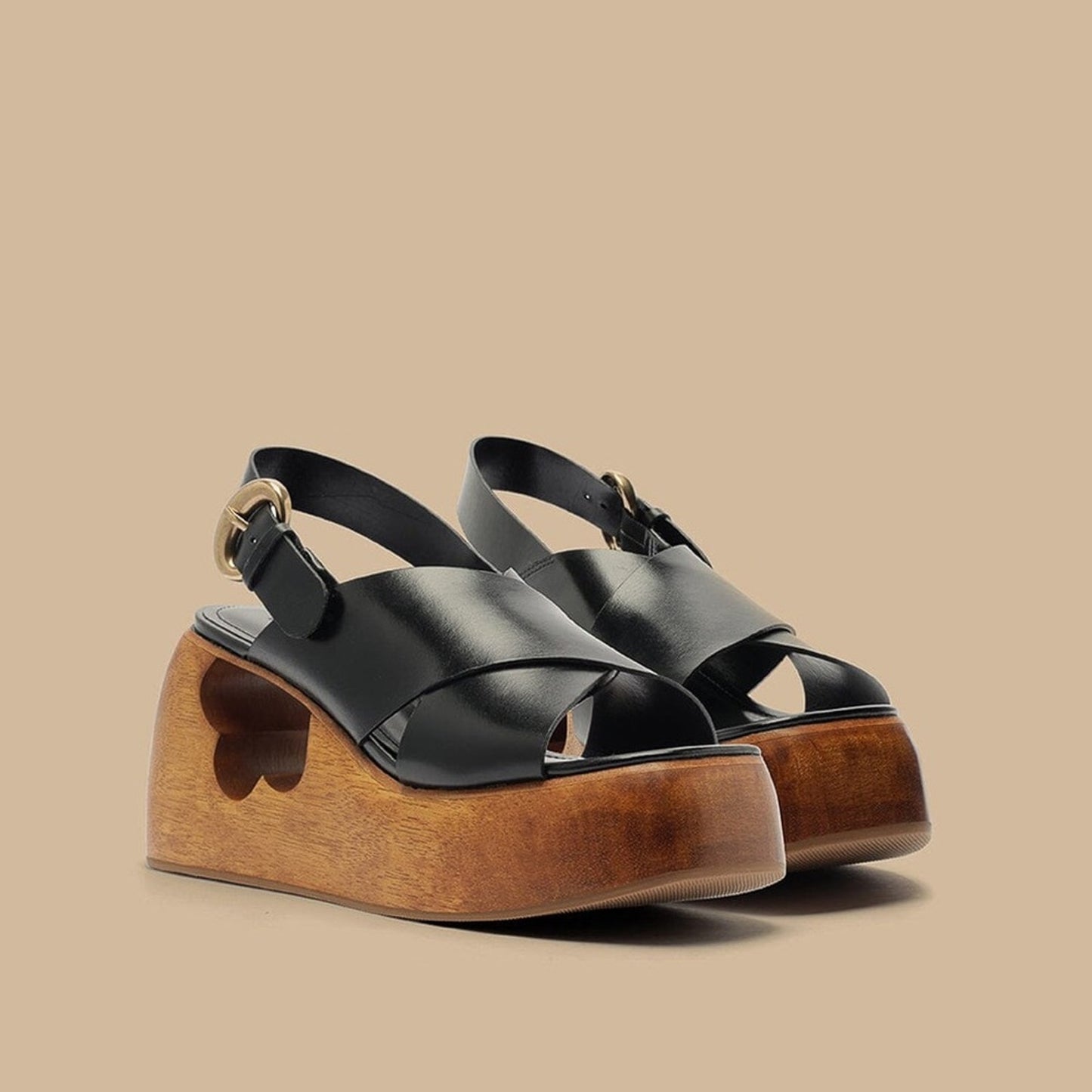 FARM Rio Black Cross Flower Wedge Sandal