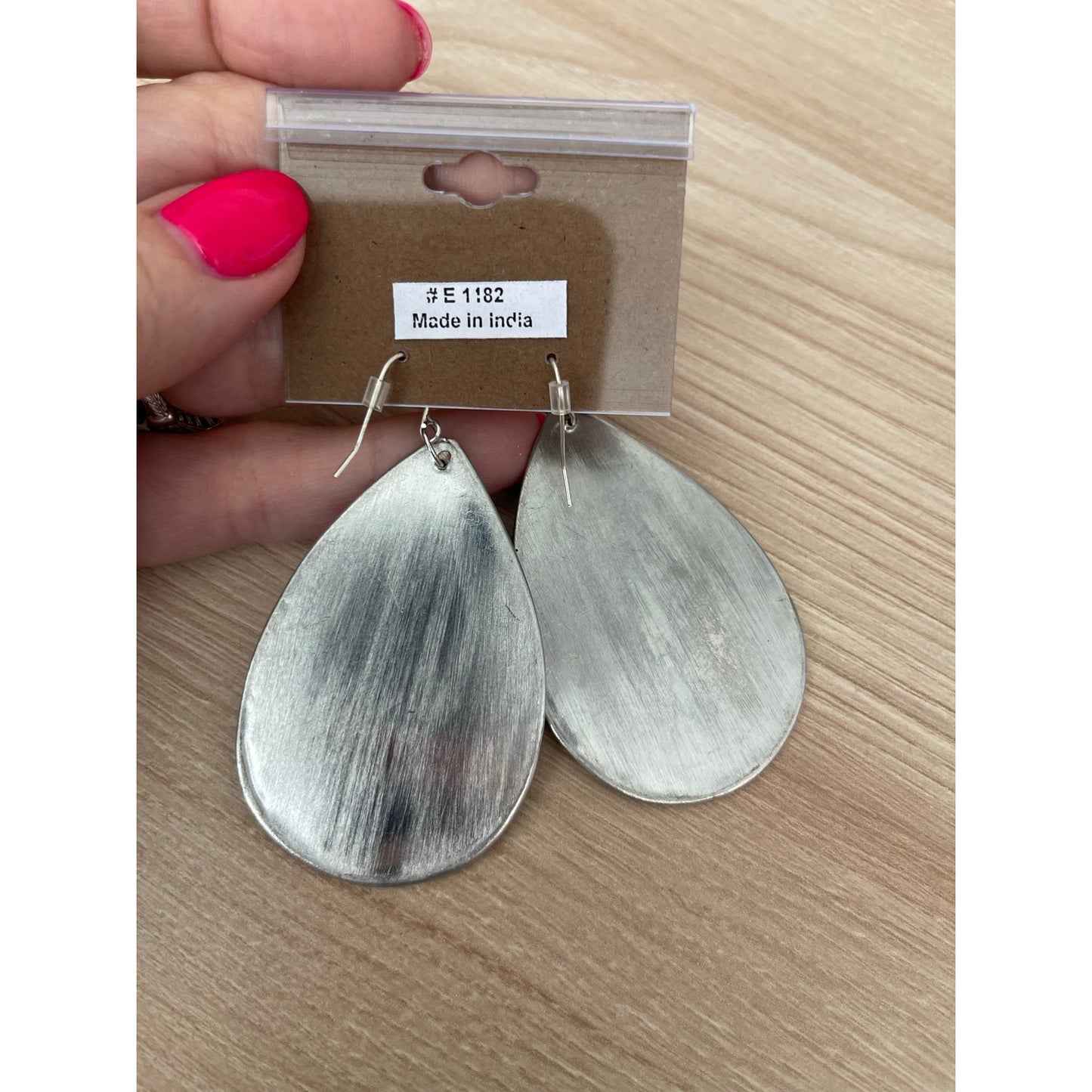 Red Flower Embroidery Silver Teardrop Earrings