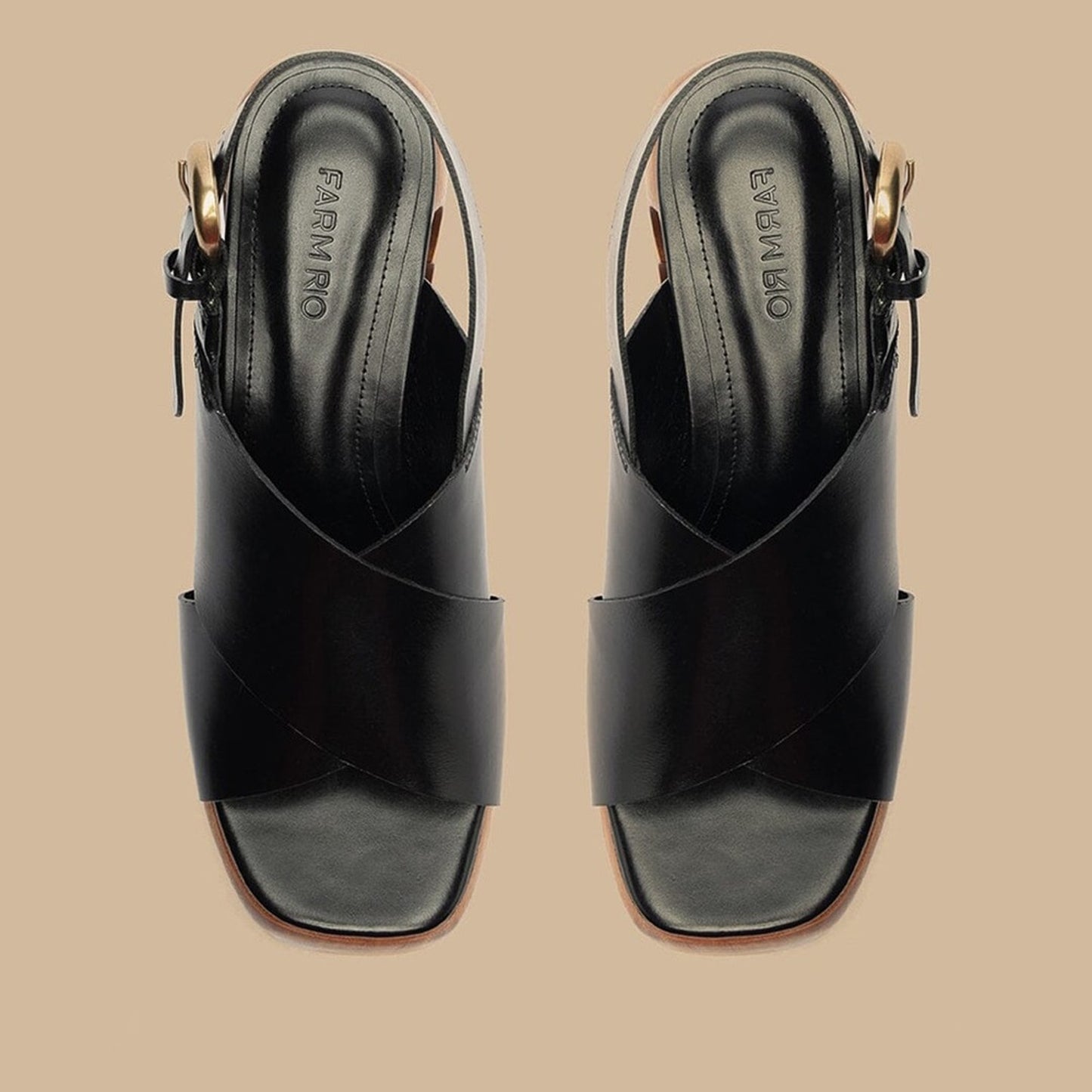 FARM Rio Black Cross Flower Wedge Sandal