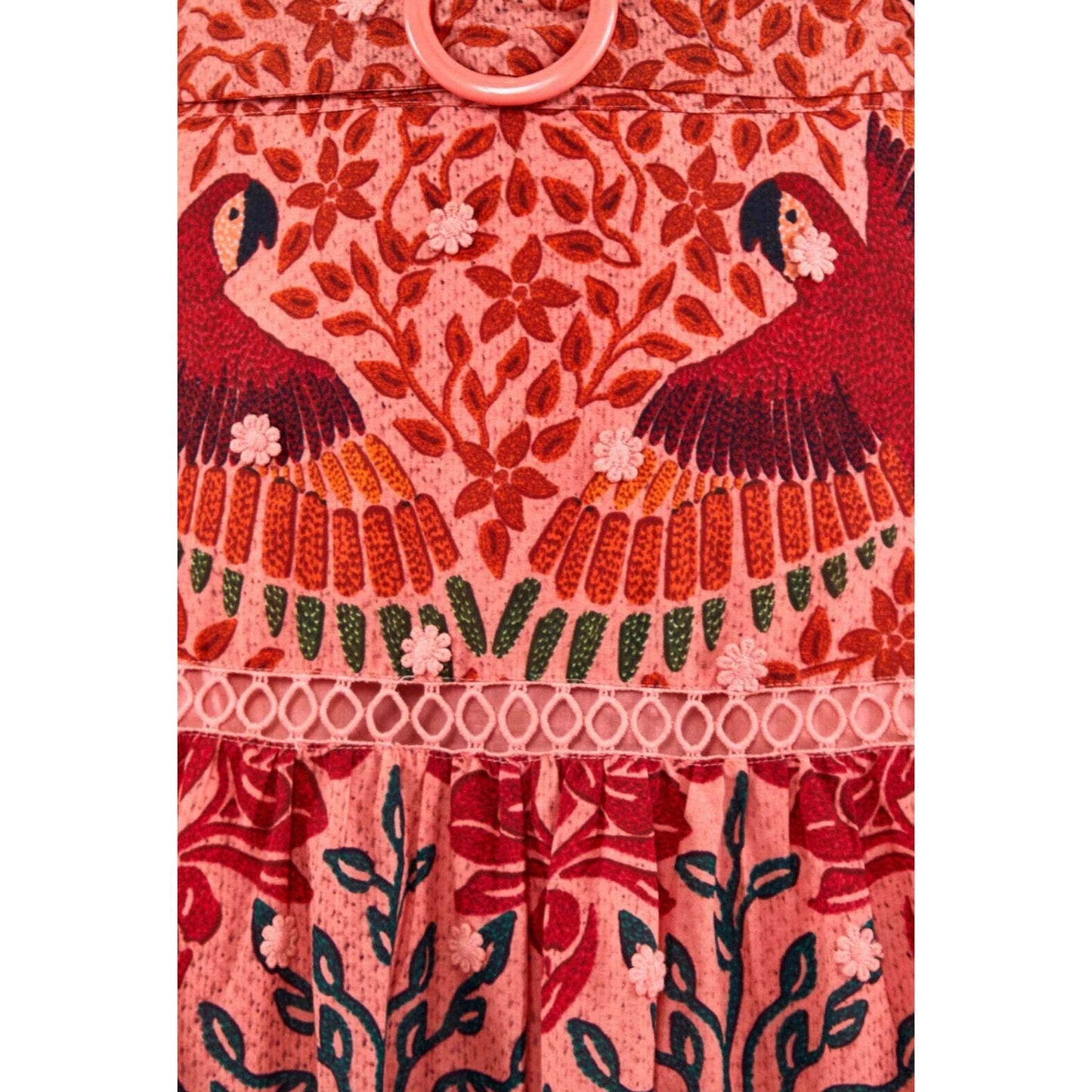 FARM RIO Ainika Print Macaws Cotton Maxi Skirt XS Pink Belted
