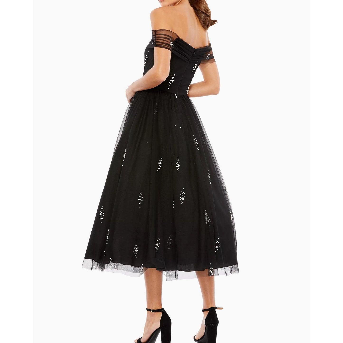 Mac Duggal Embellished Off-The-Shoulder Midi-Dress