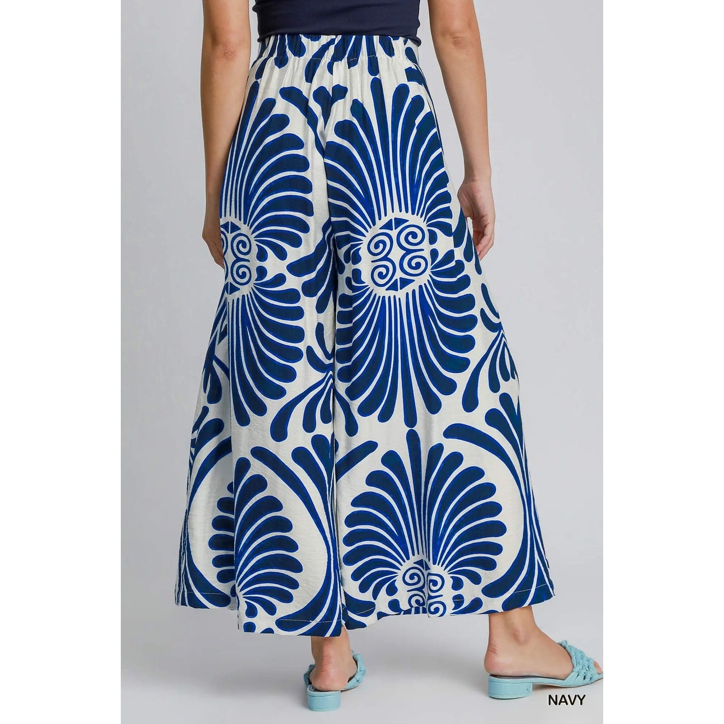 Umgee Navy Tropical Swirl Wide Leg Pants