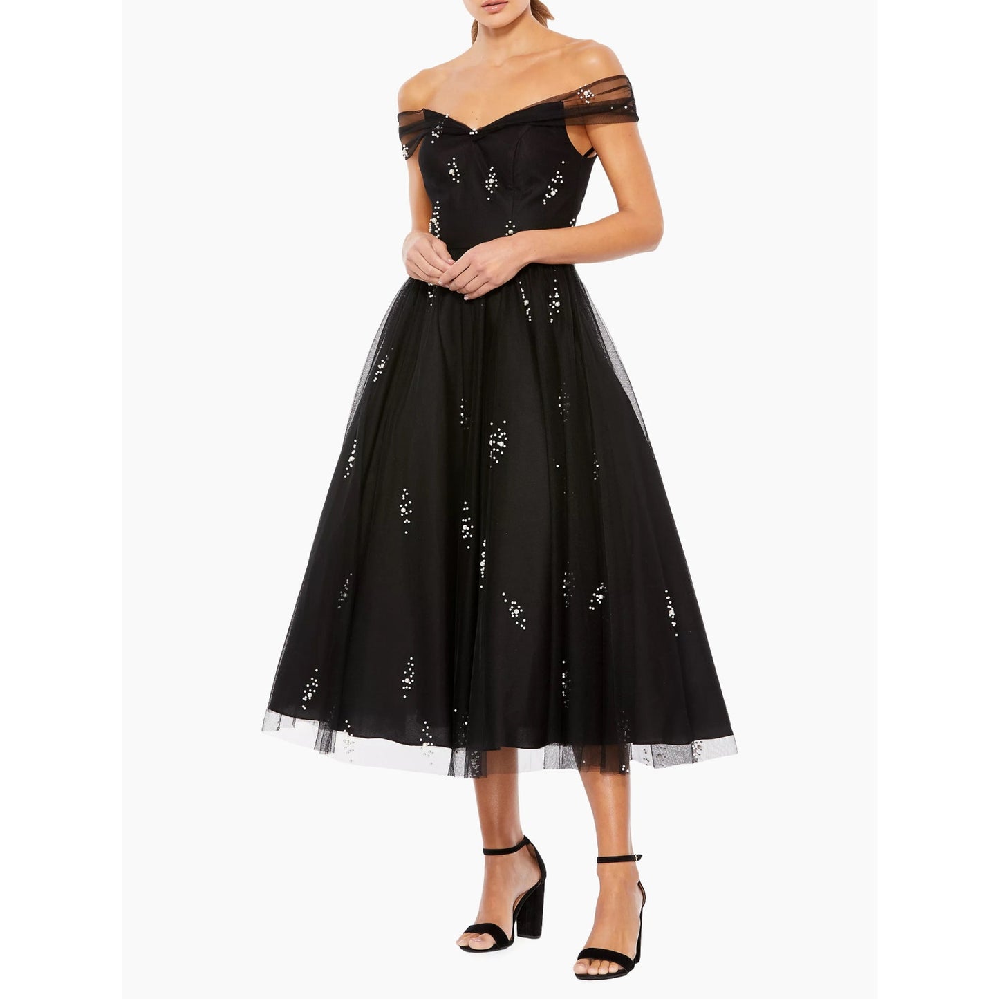 Mac Duggal Embellished Off-The-Shoulder Midi-Dress