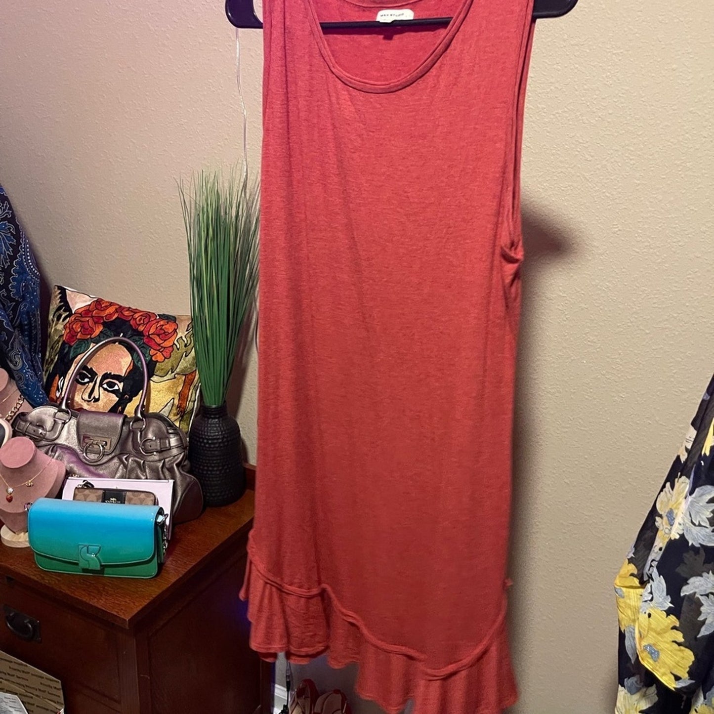 Max Studio Red Ruffled Sleeveless Mini Dress