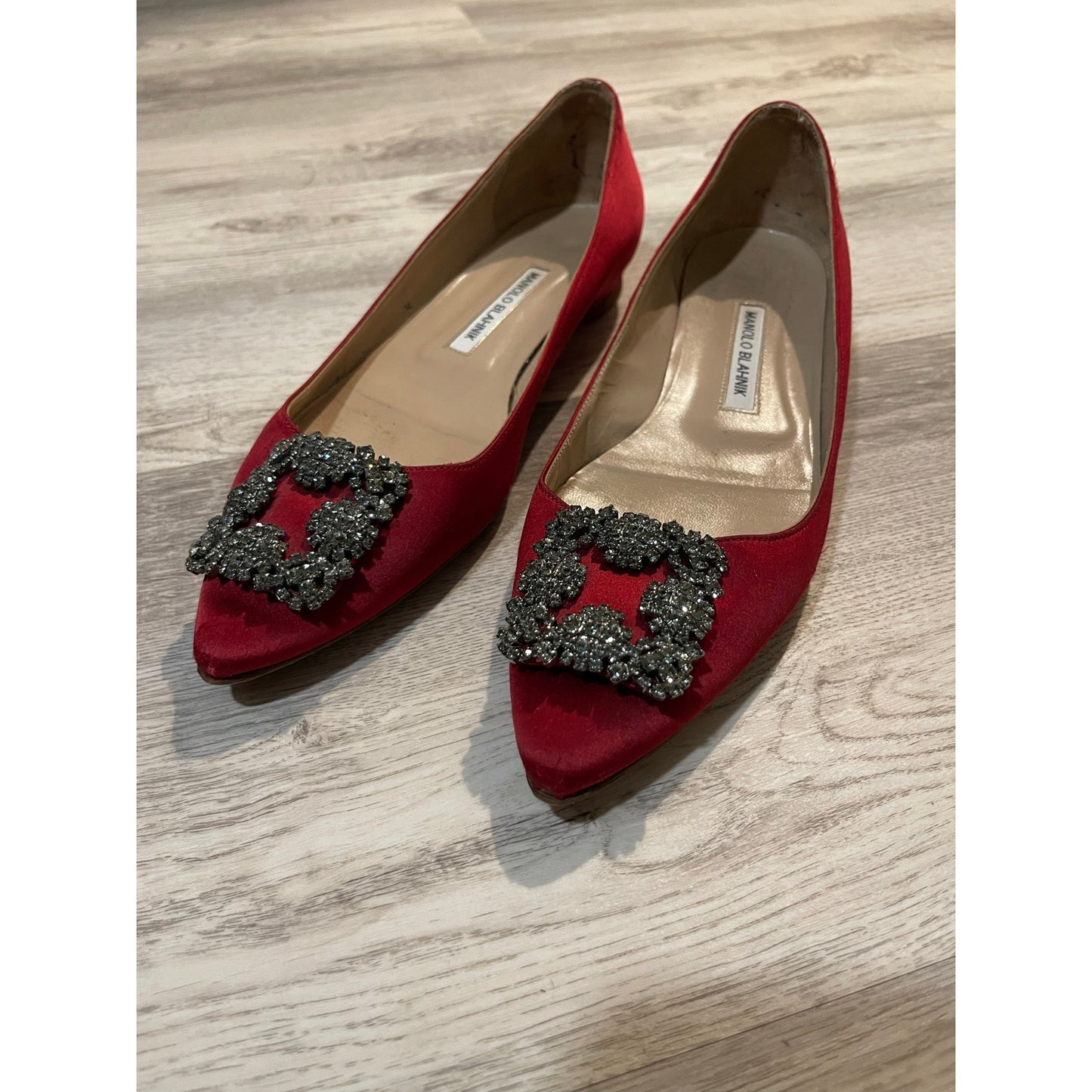 Manolo Blahnik Hangisiflat Satin Crystal Embellishment Flats