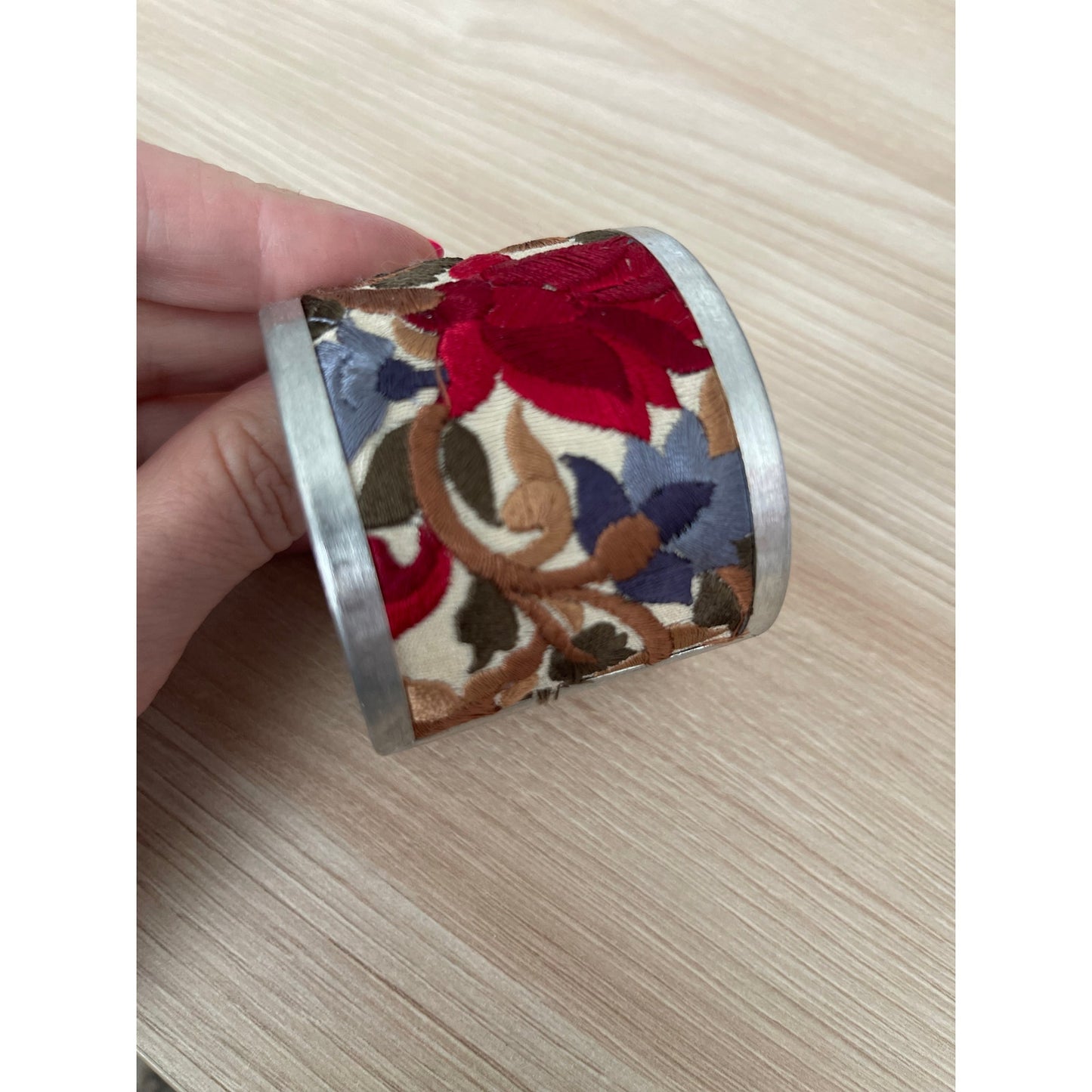 Red Flower Embroidery Cuff Bracelet