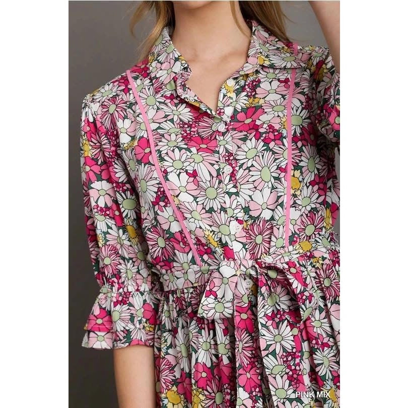 Umgee Floral Belted Dress