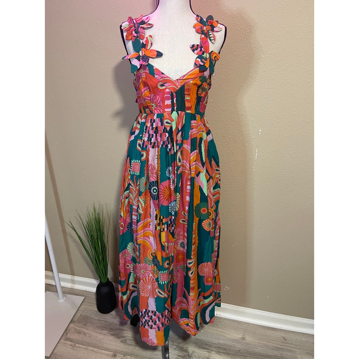 Farm Rio x Anthropologie Pleated Palm Midi Dress
