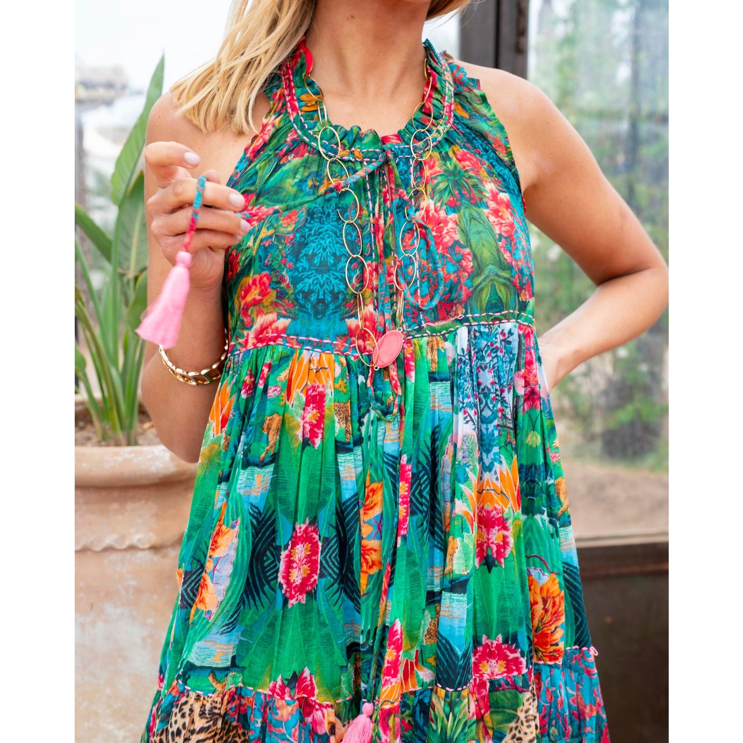 Gold & Silver Flowey Tropical Maxi Dress