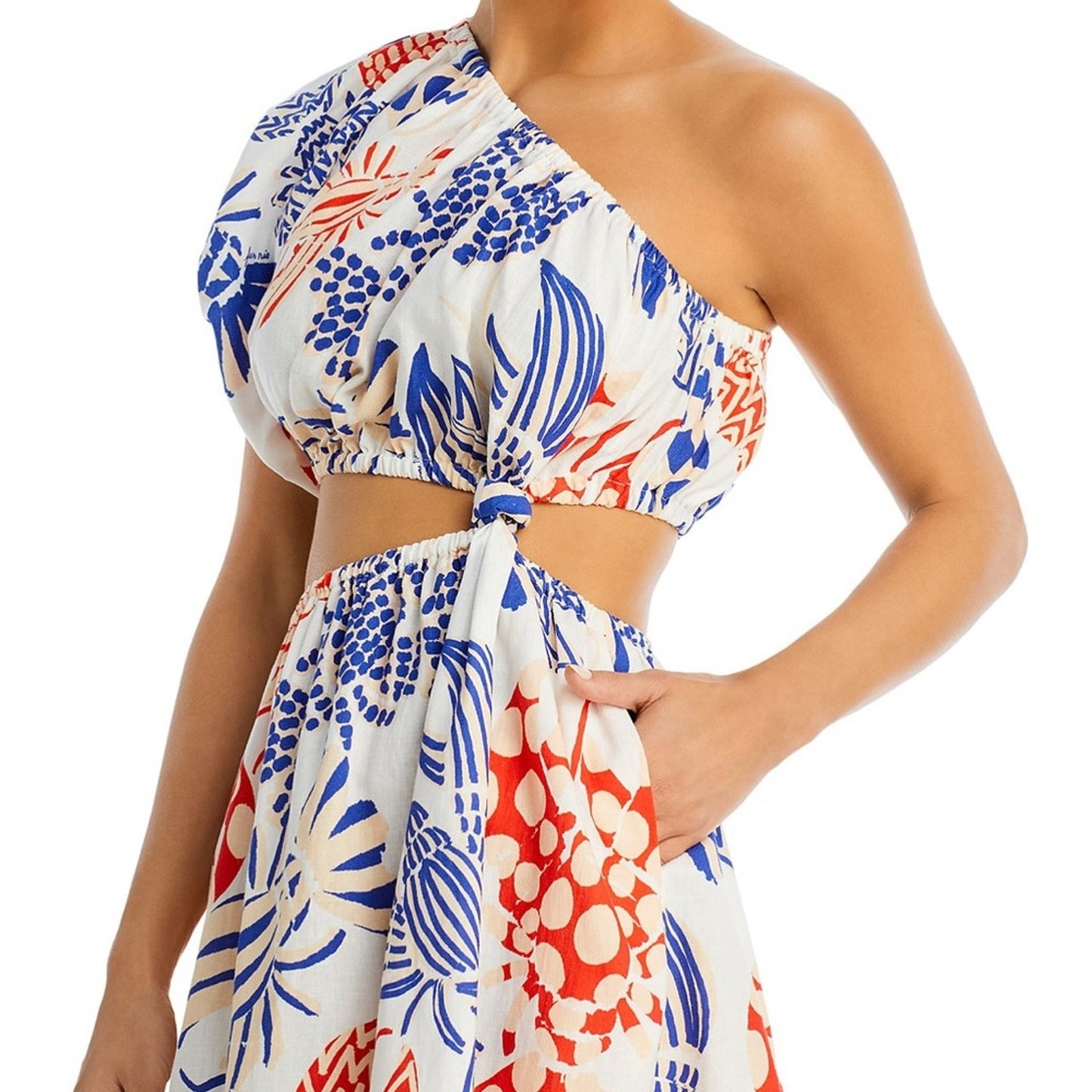 Farm Rio Blue and Orange Asymmetrical One Shoulder Lobster Dress