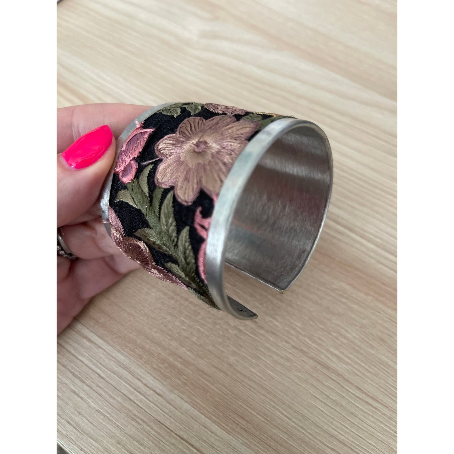 Purple Flower Embroidery Cuff Bracelet