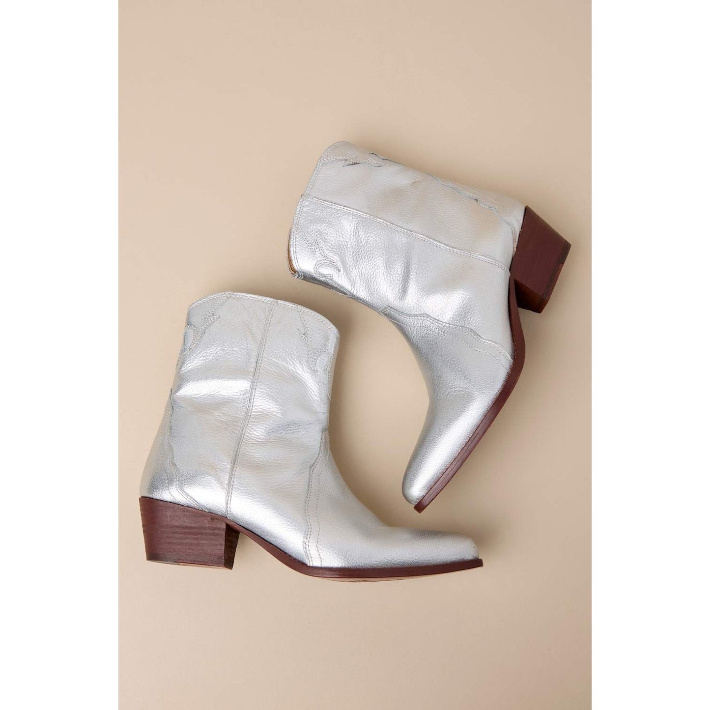 Free People New Frontier Silver Leather Western Ankle Booties