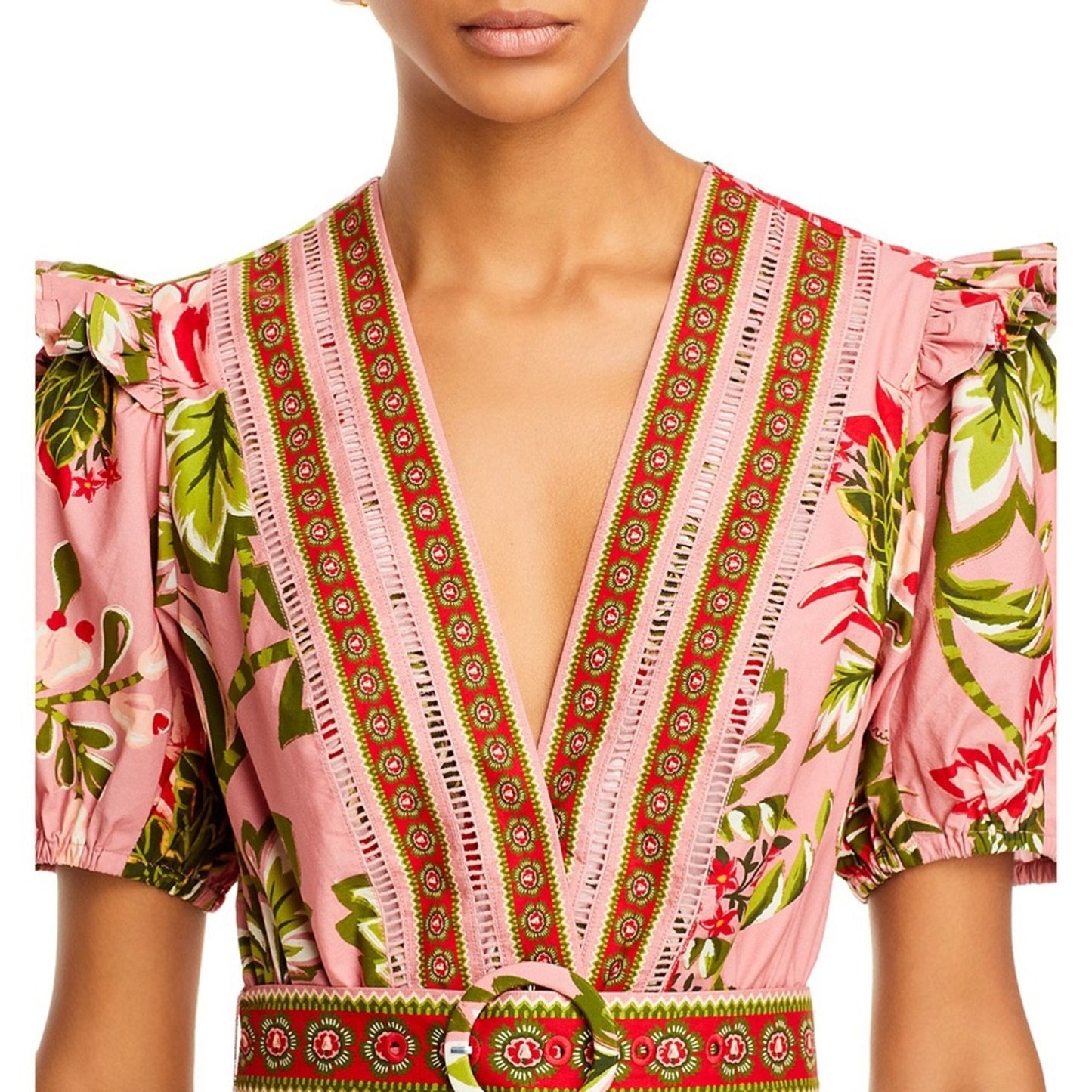 Farm Rio Floral Belted Pink Romper