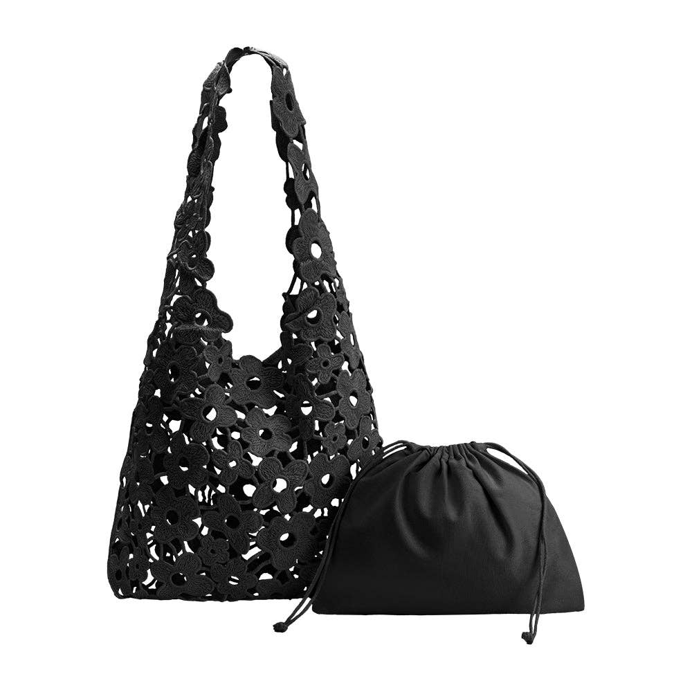 Melie Bianco - Aster Black Floral Shoulder Bag