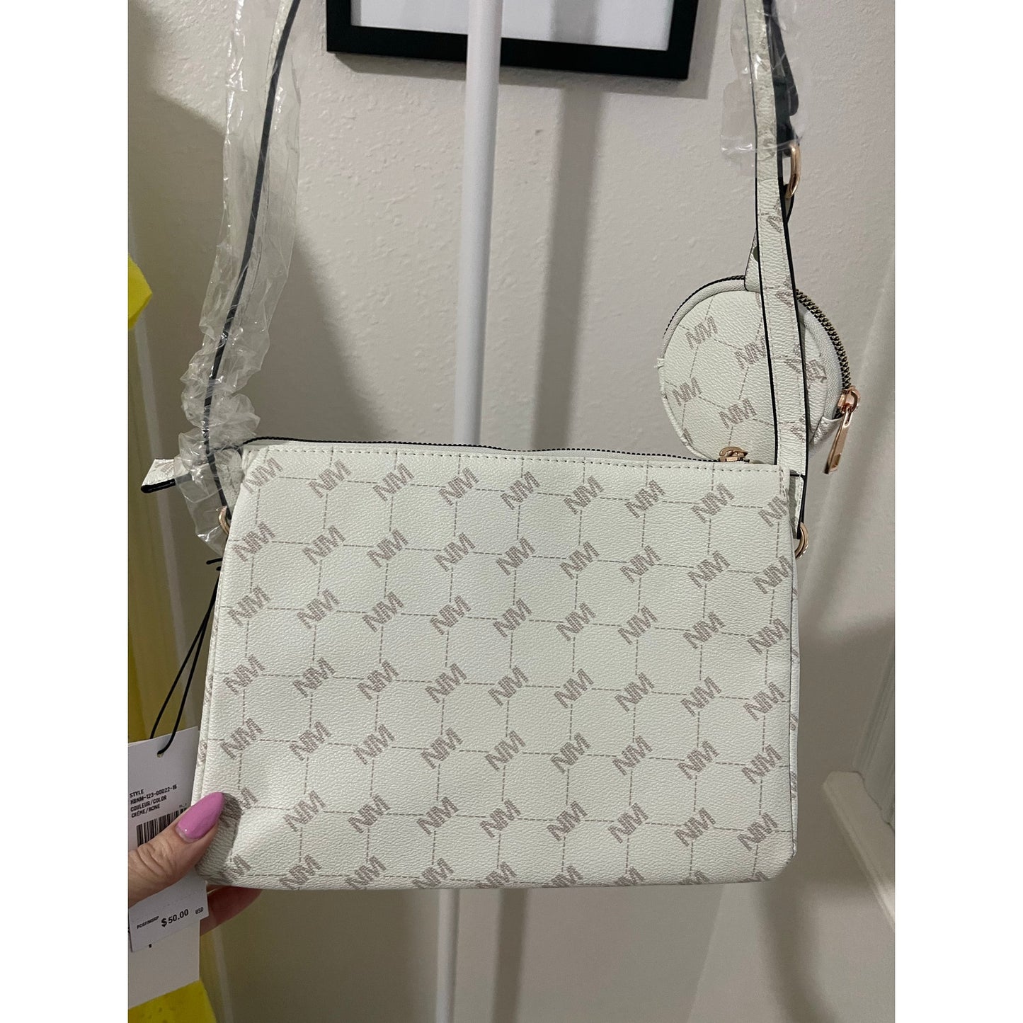 Nicole Miller Ivory Signature Logo Crossbody