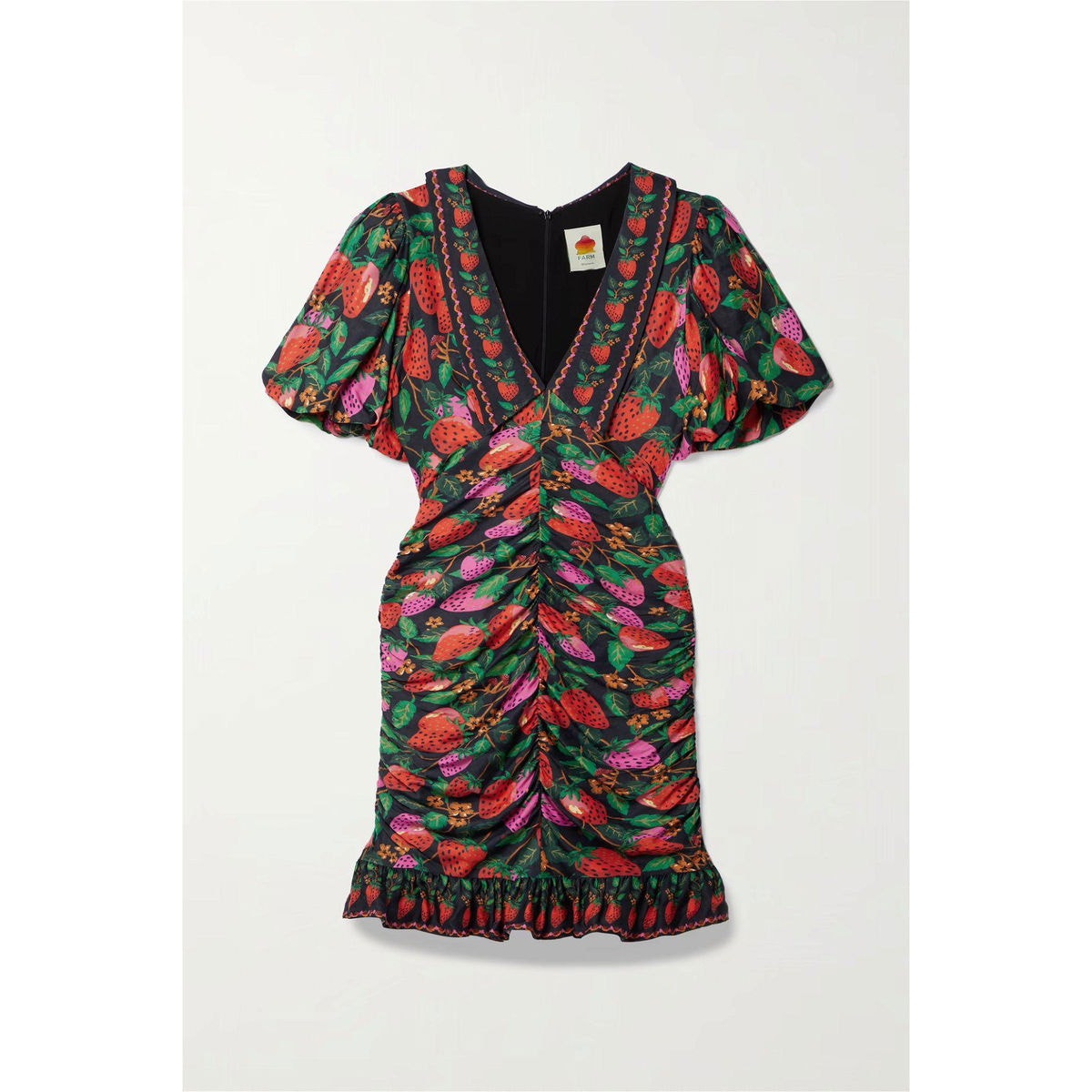 FARM Rio Lady Strawberry Puff-Sleeve Mini Dress