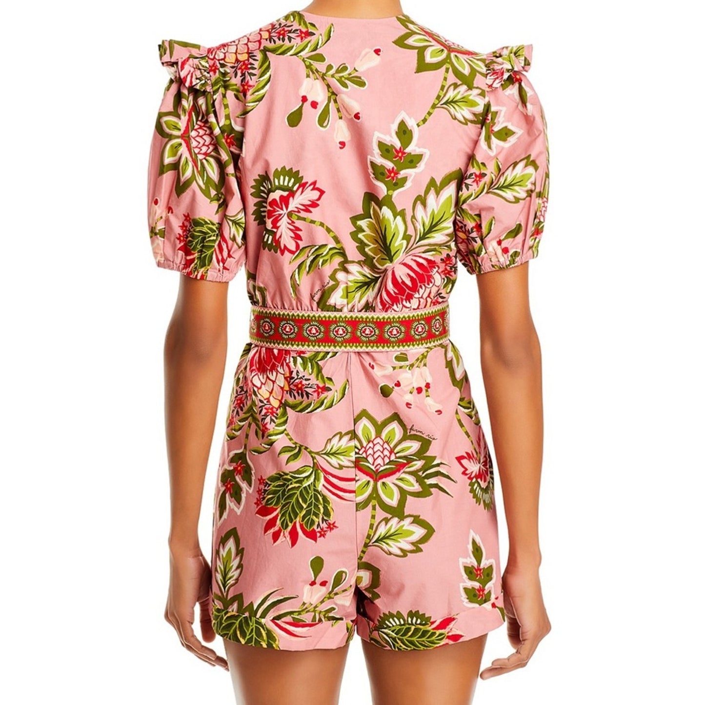 Farm Rio Floral Belted Pink Romper