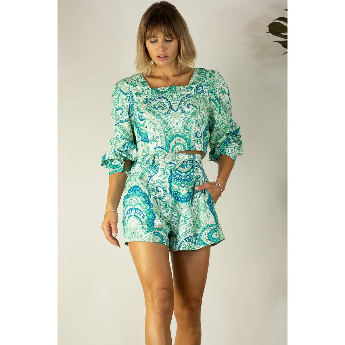 Mulla Paisley Crop Top and Shorts Set