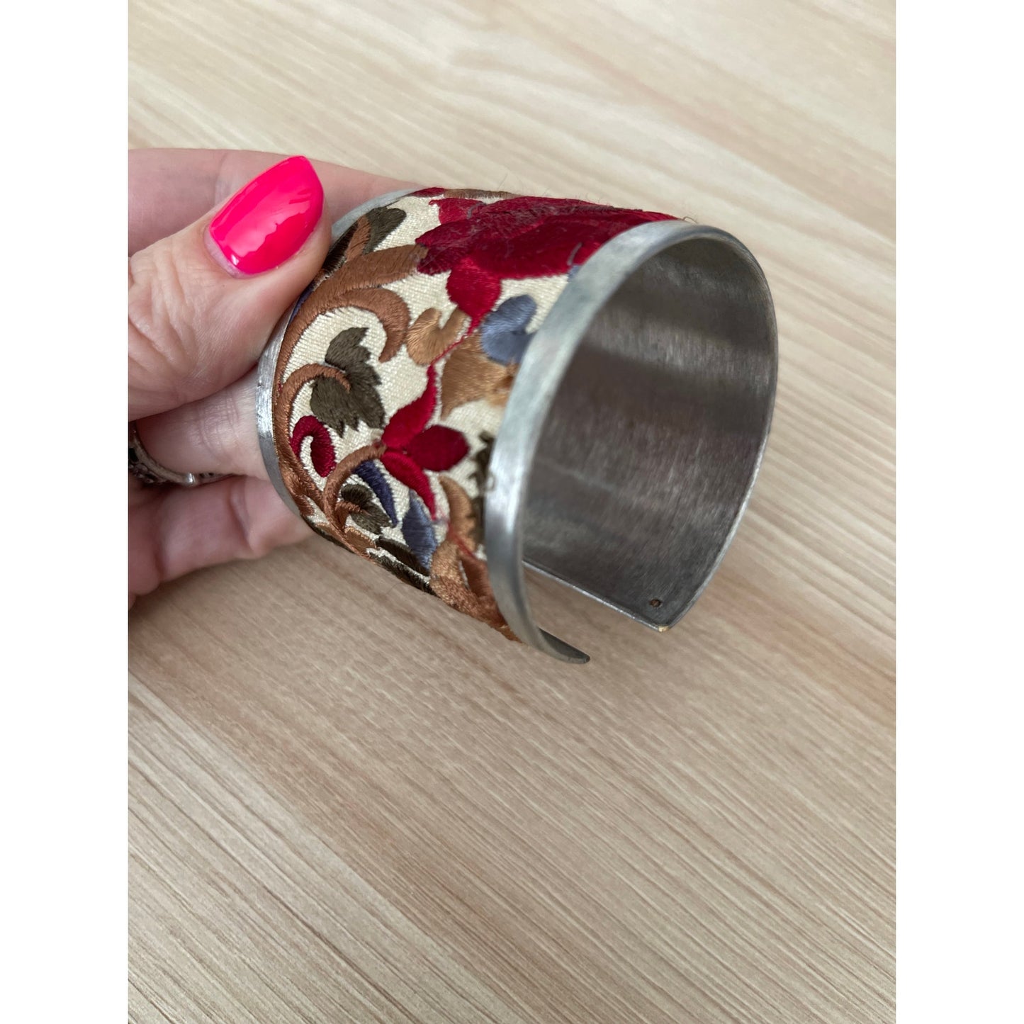 Red Flower Embroidery Cuff Bracelet