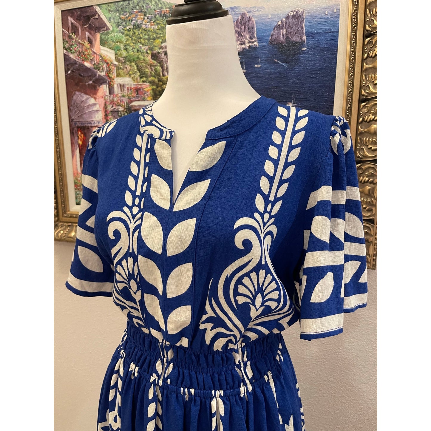 Umgee Boho Peplum Smocked Waist Dress