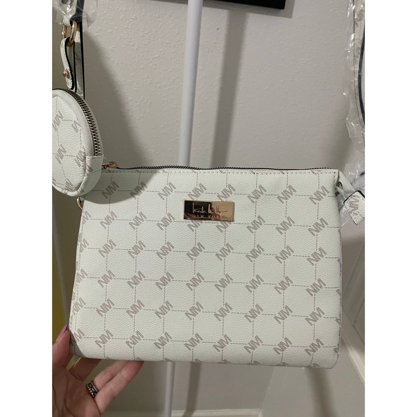 Nicole Miller Ivory Signature Logo Crossbody
