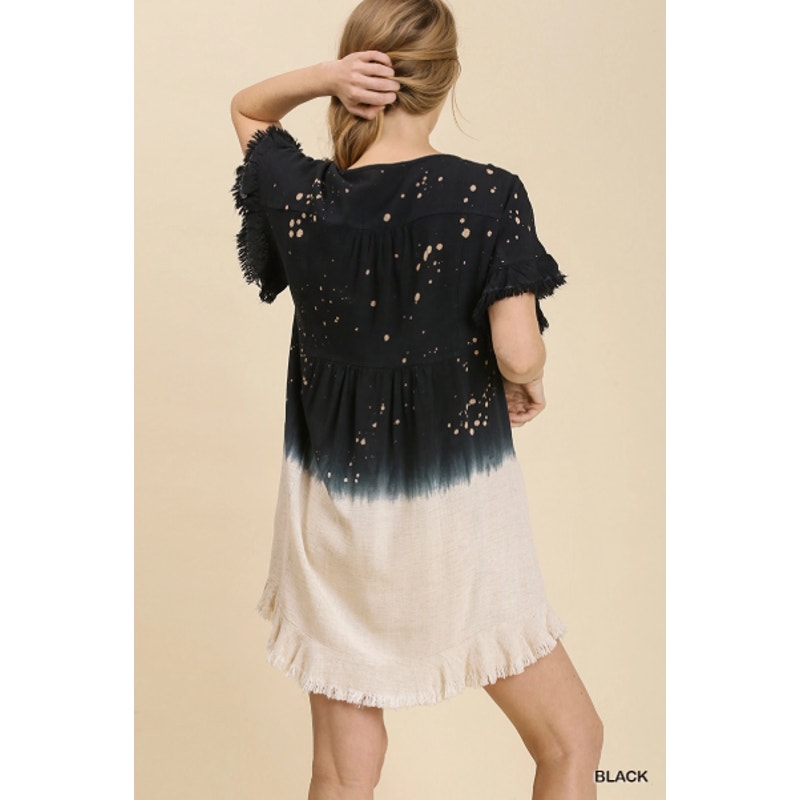 Umgee Linen Blend Pocket Dress with Frayed Hem
