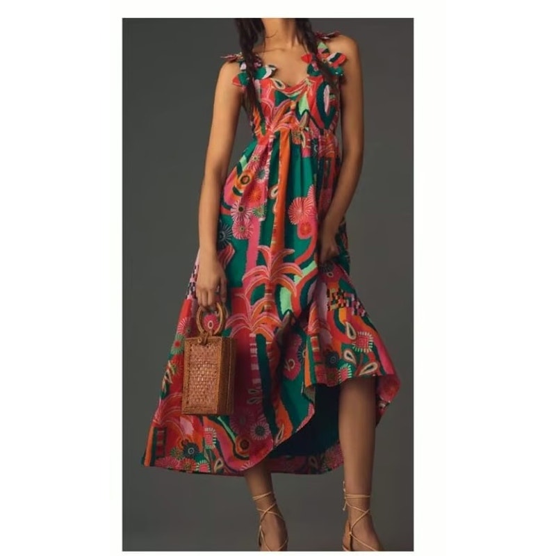 Farm Rio x Anthropologie Pleated Palm Midi Dress