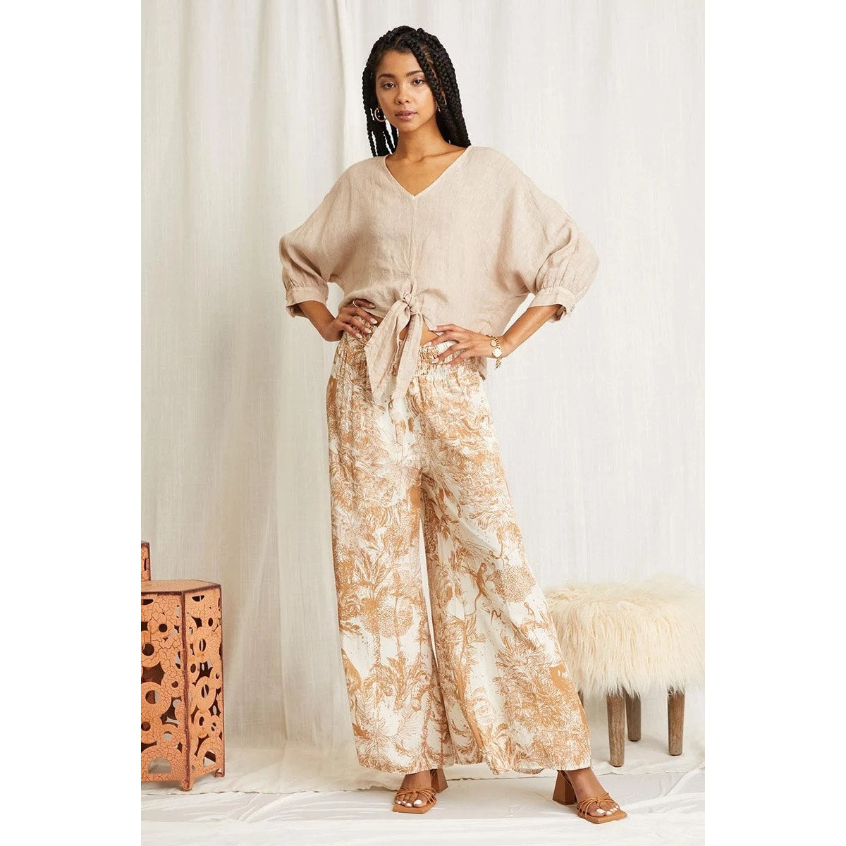 Scandal Italy Caramel and Cream Wide Leg Micah Pants