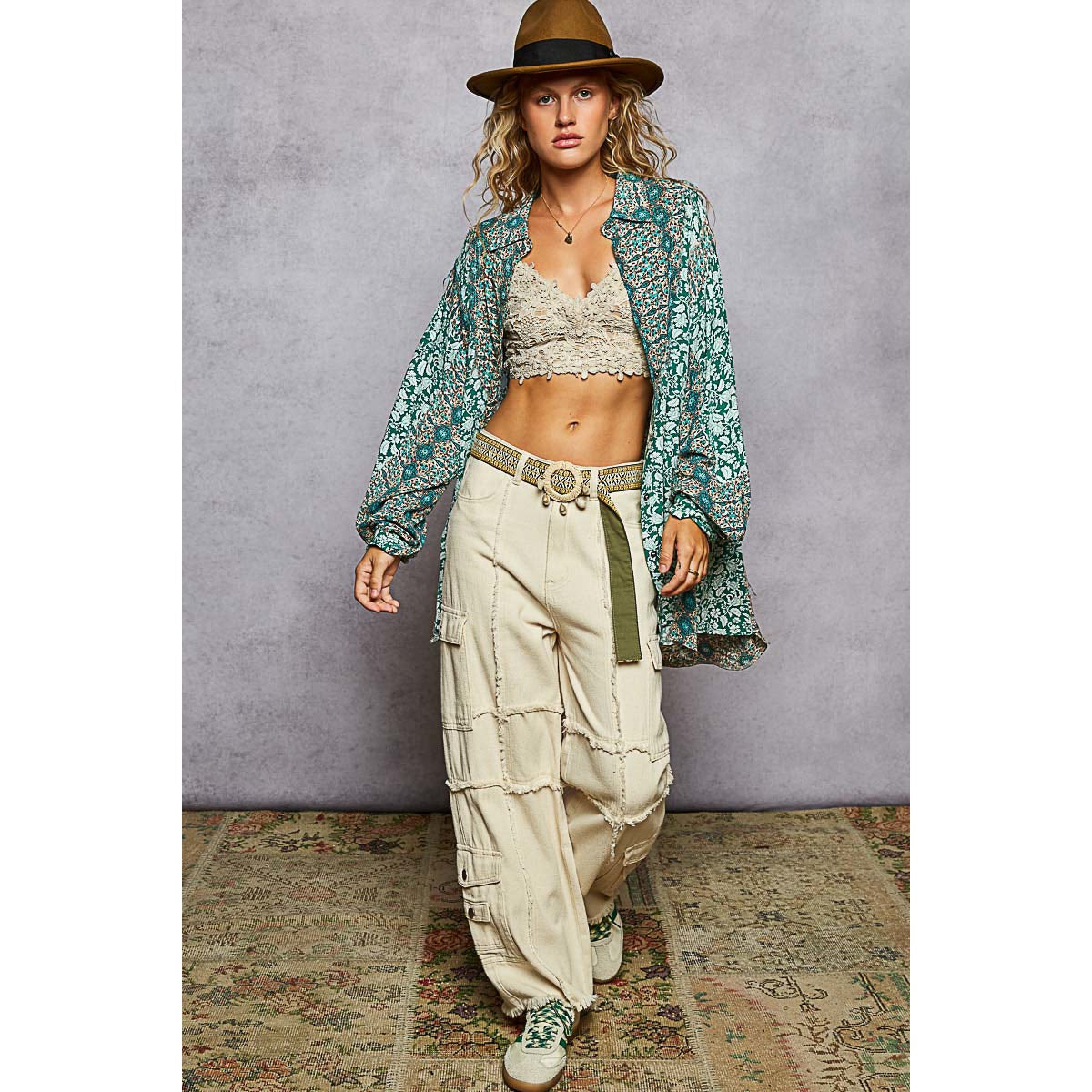 POL Teal Paisley Oversized Shirt