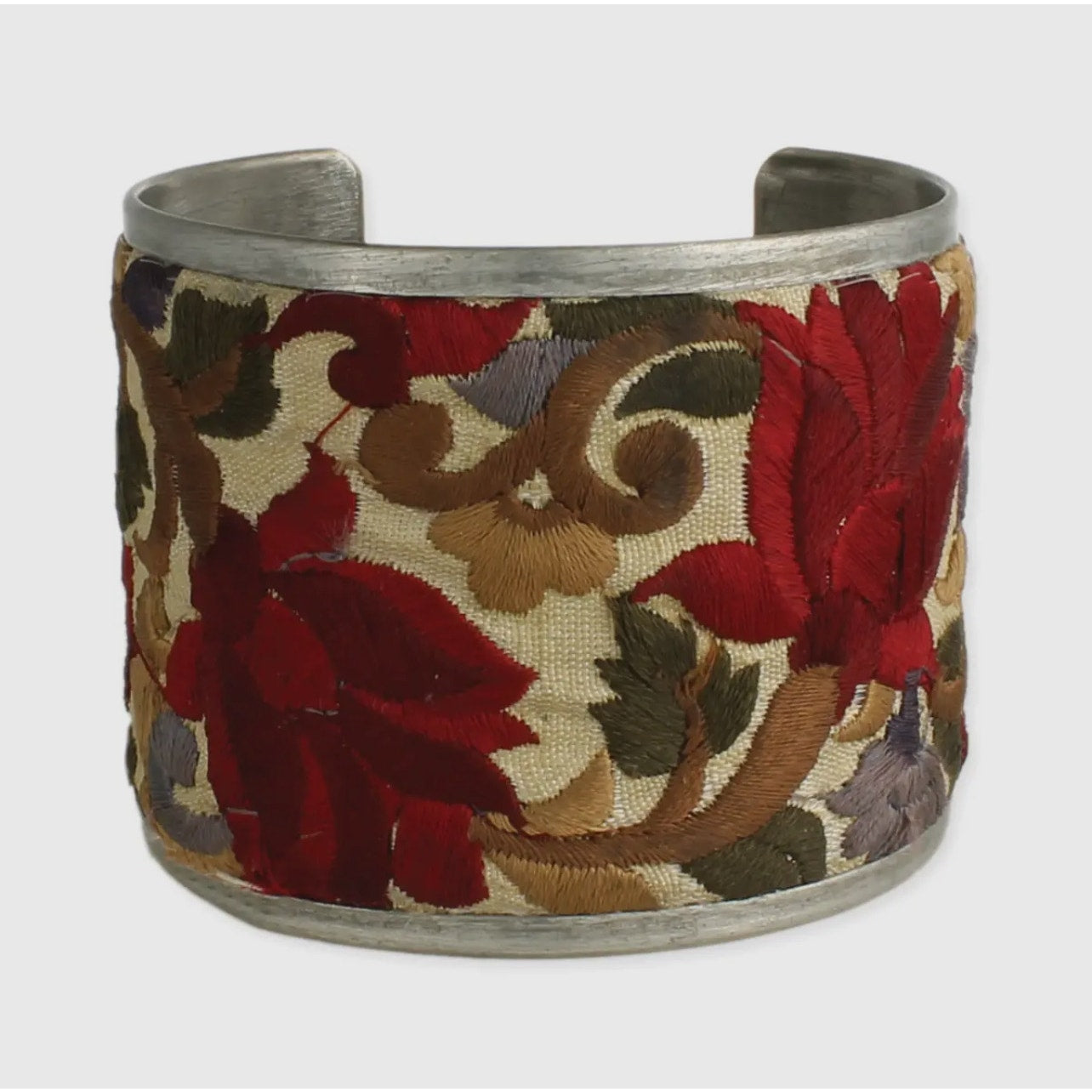 Red Flower Embroidery Cuff Bracelet
