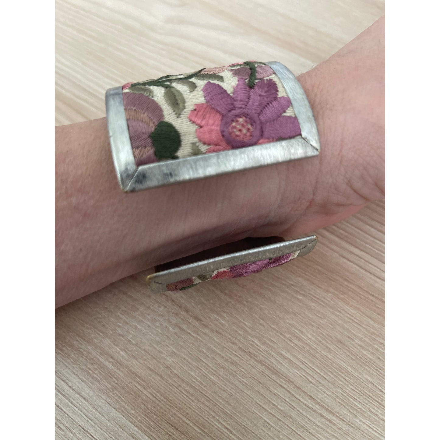 Light Pink Flower Embroidery Cuff Bracelet
