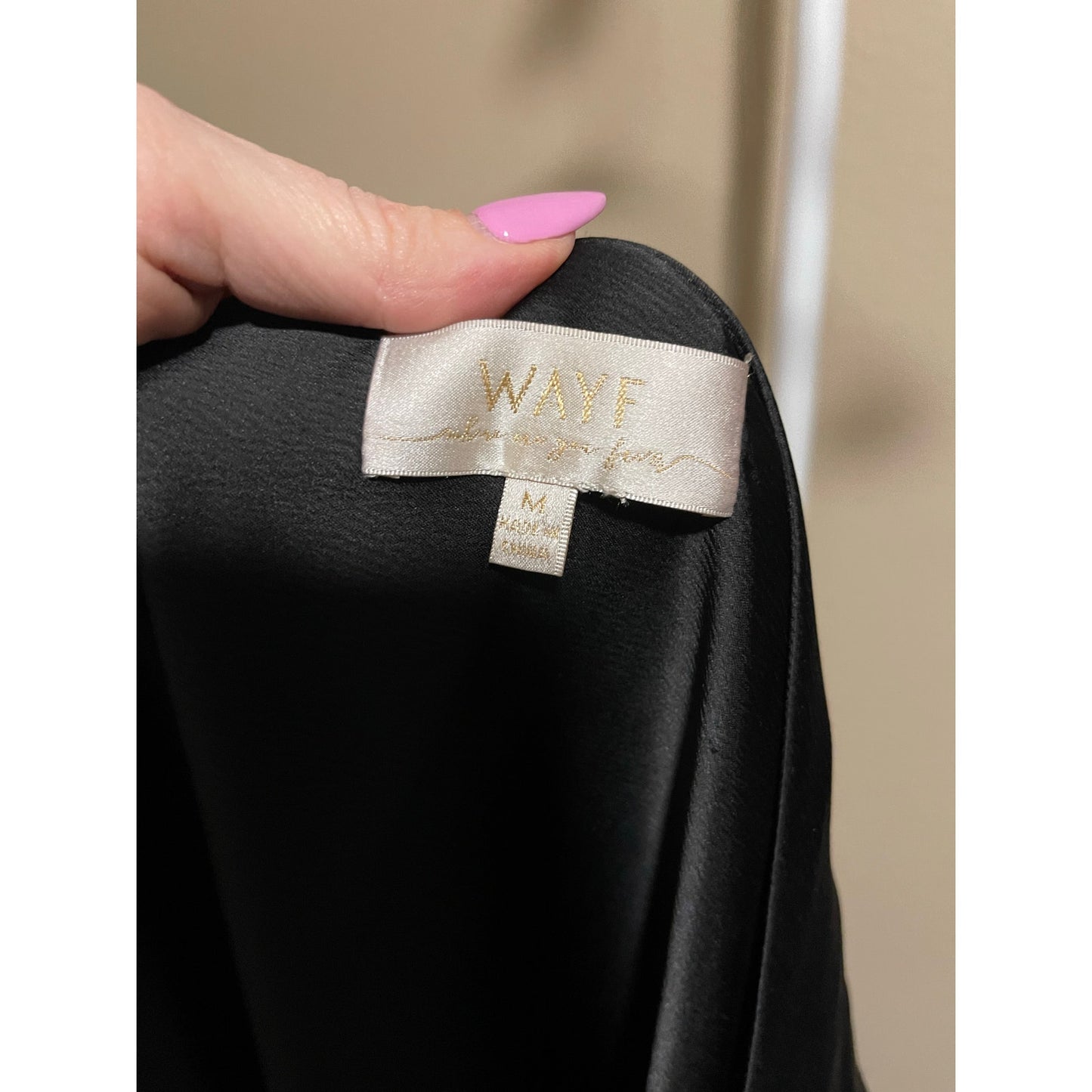 WAYF Black Satin Jumpsuit One Shoulder