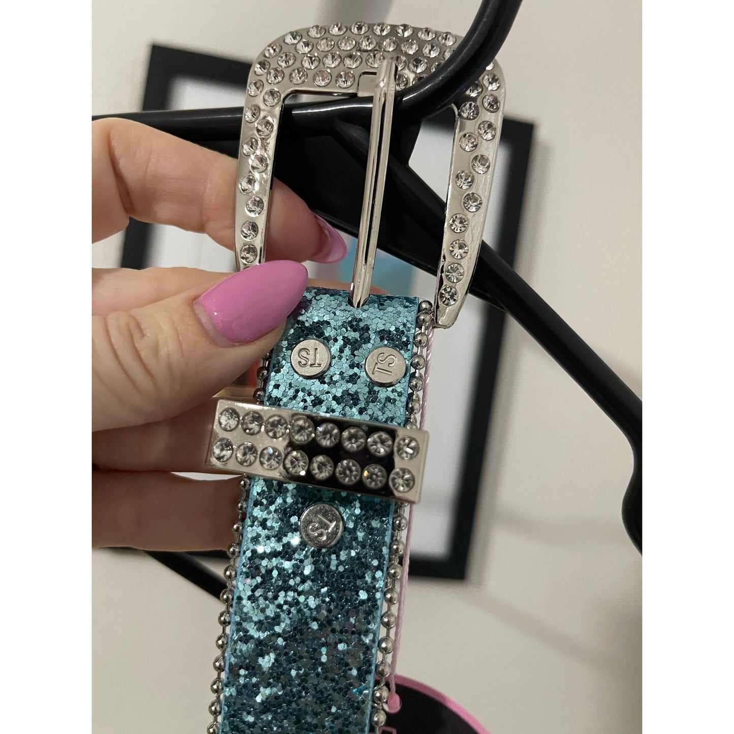 Blue and Silver Studded Rhinestone Glittery Western Belt