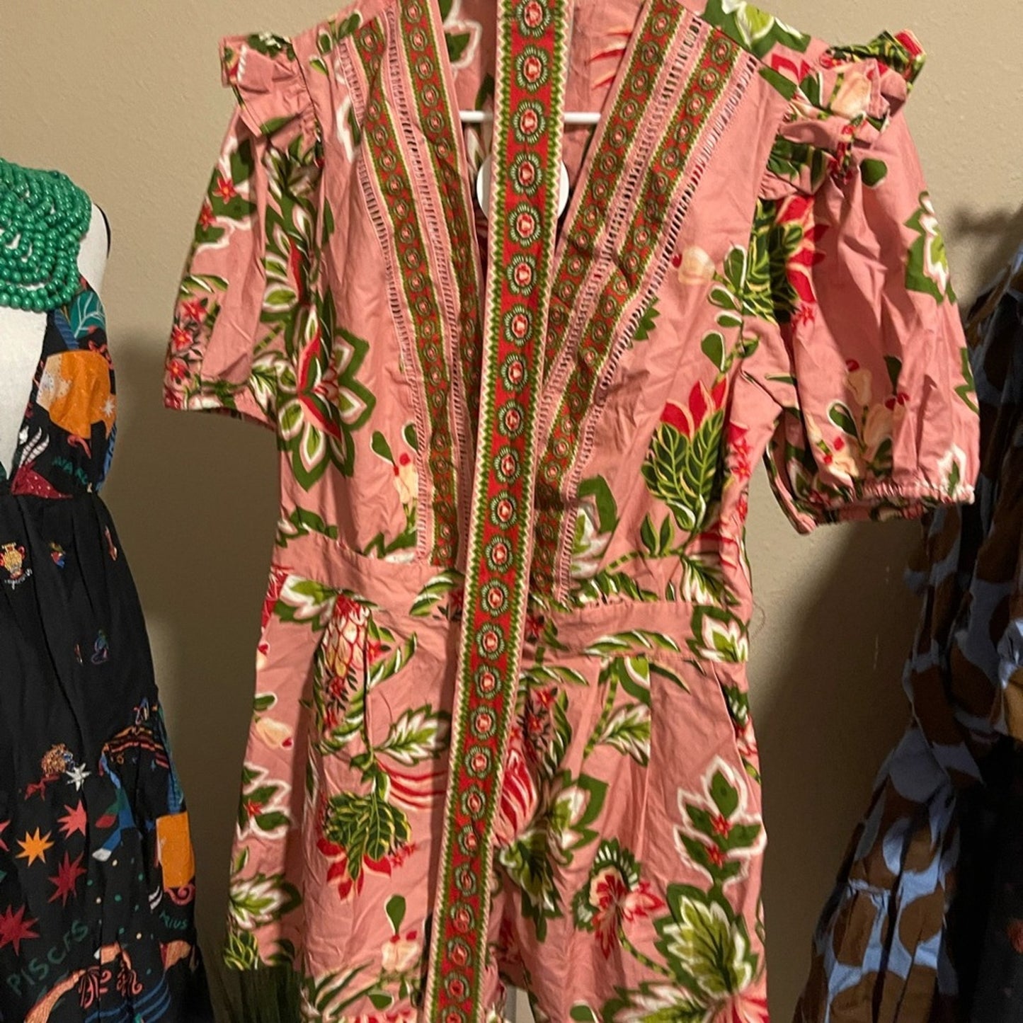 Farm Rio Floral Belted Pink Romper