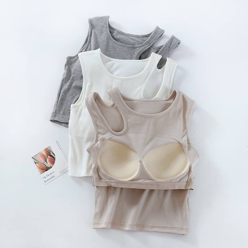 Rosa Clothing White Built-in-Bra Cropped Tank Top
