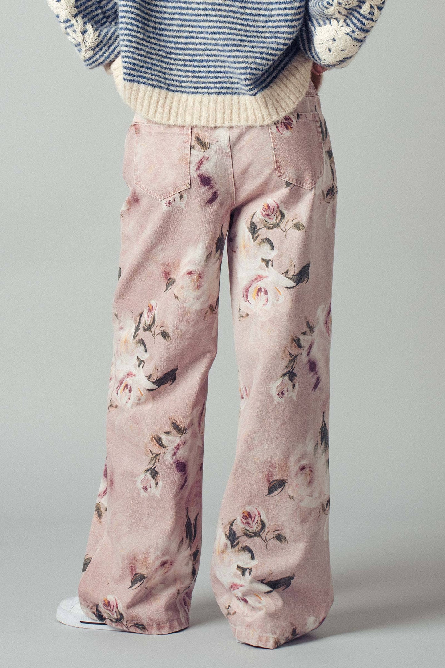 Urban Daizy - Romantic Rose Print High-Rise Denim Pants