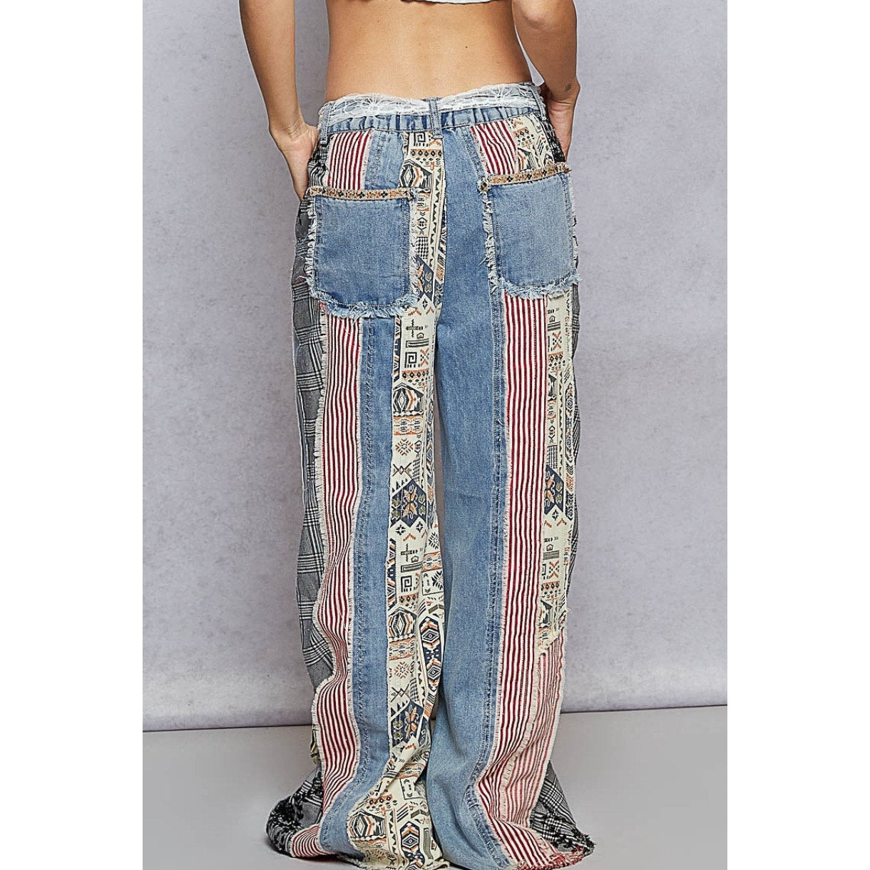 POL Patchwork Denim Wide Leg Jeans