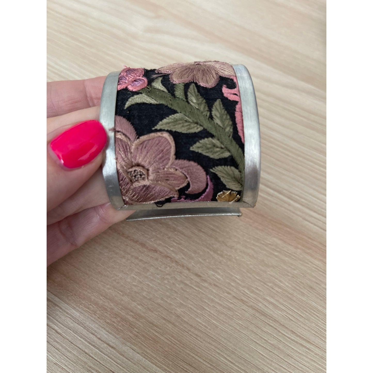 Purple Flower Embroidery Cuff Bracelet