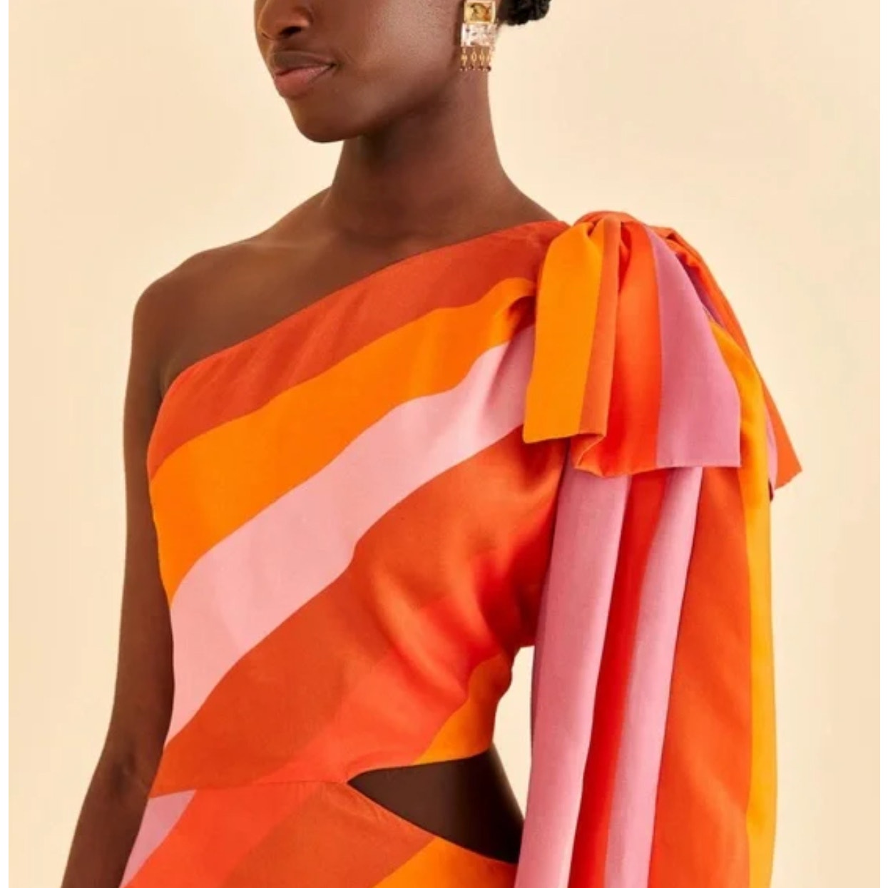 Farm Rio Party Stripes Multicolor One Shoulder Maxi Dress