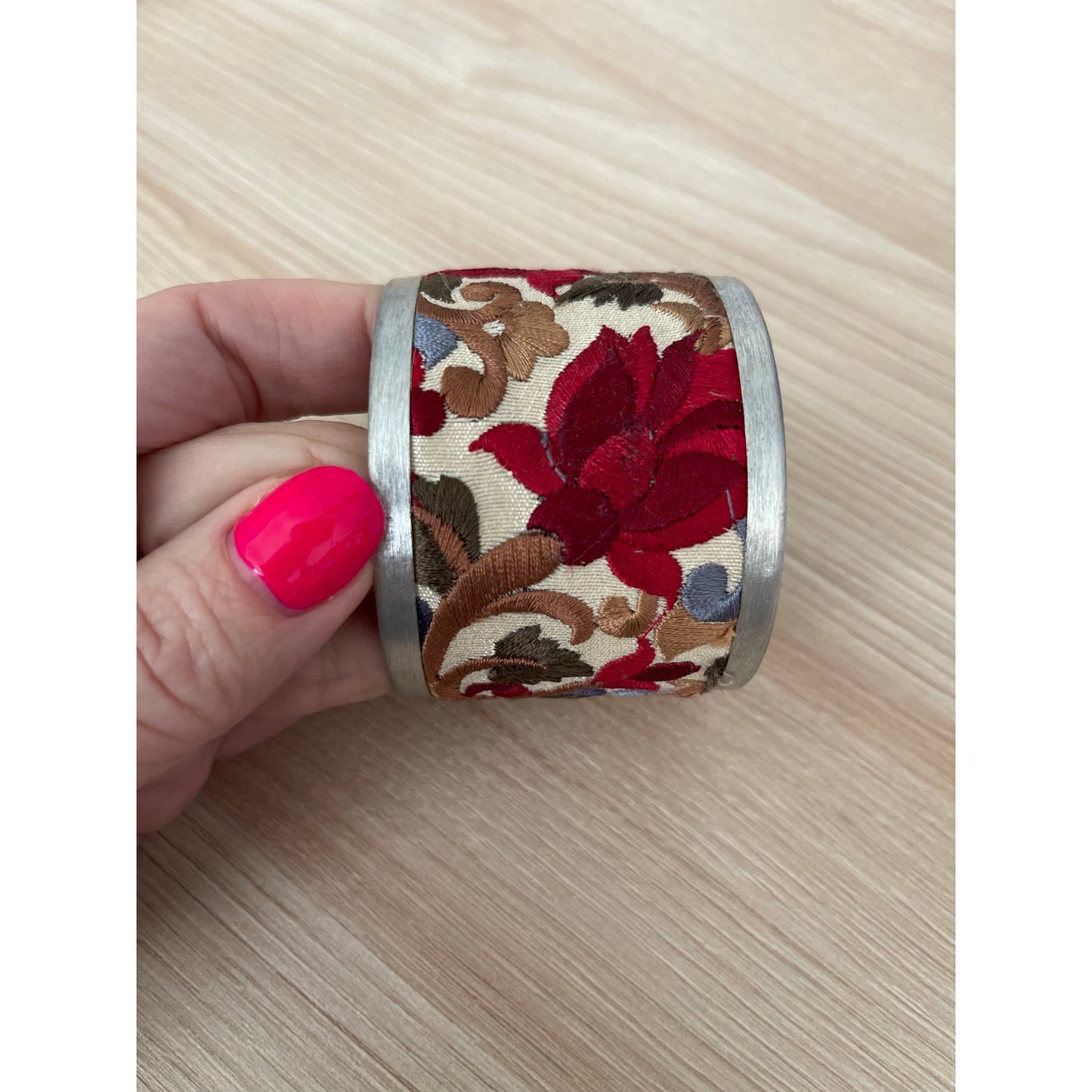 Red Flower Embroidery Cuff Bracelet