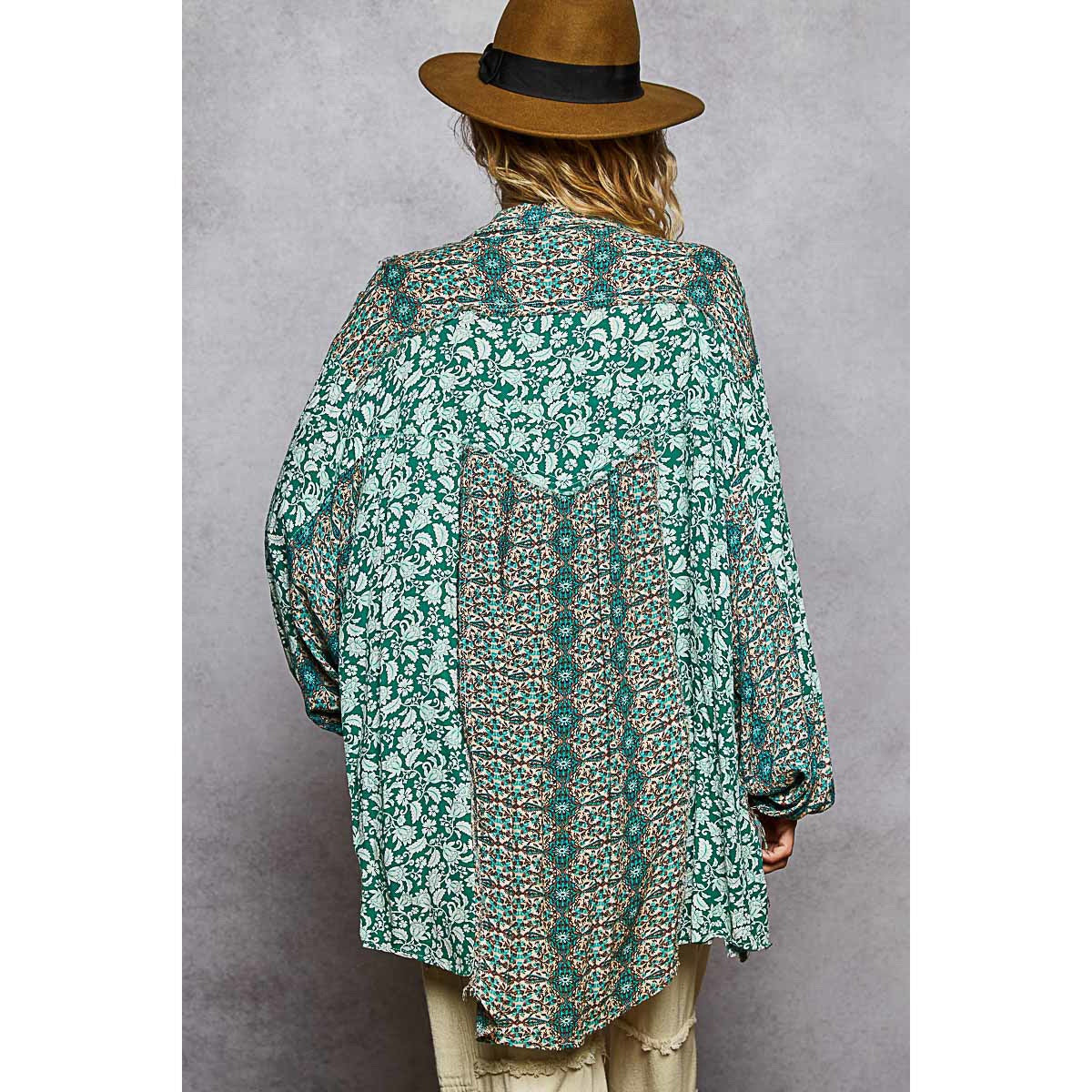 POL Teal Paisley Oversized Shirt