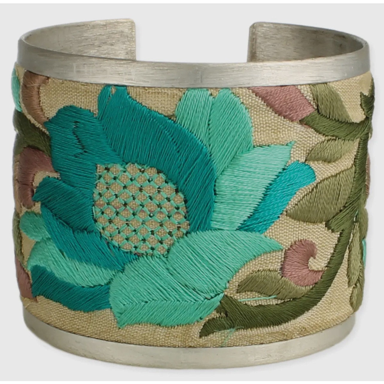Turquoise Flower Embroidery Cuff Bracelet