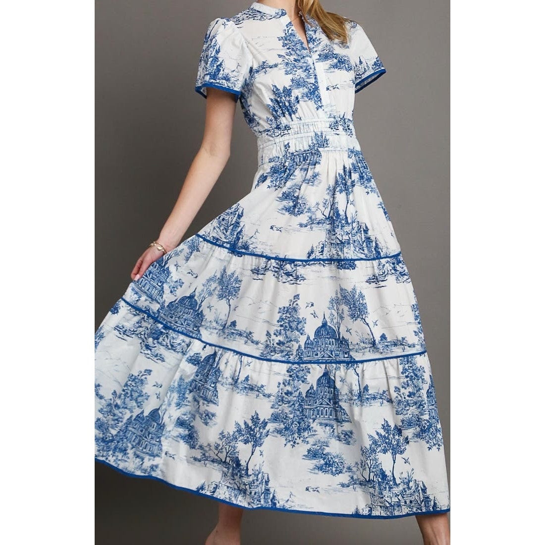 Umgee Scenic Toile Smocked Waist Maxi Dress