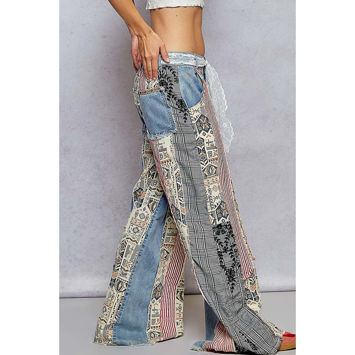 POL Patchwork Denim Wide Leg Jeans